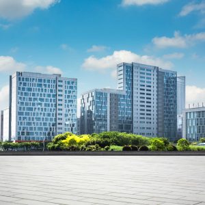 modern business building with glass wall from empty floor