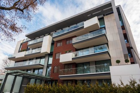 Modern apartment house during the day, Bucharest, Romania